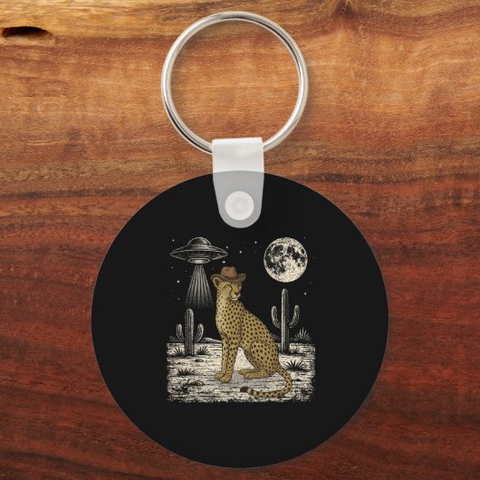 Funny Cheetah Cowboy Western Ufo Safari Animal  Sleutelhanger (Voorkant)