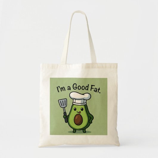 Funny Chef Avocado "Good Fat" Reusable Tote Bag (Voorkant)
