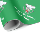 Funny chef cartoon groene kerstmis cadeaupapier (Rol Hoek)