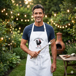 Funny Chef Cook Rooster Cartoon Apron Lang Schort