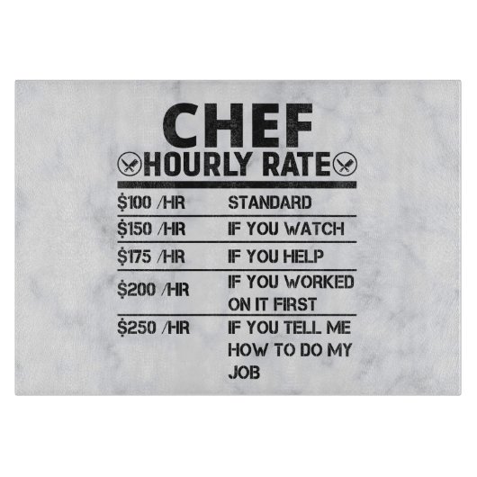 Funny Chef Hourly Rate Cutting Board Snijplank (Voorkant)