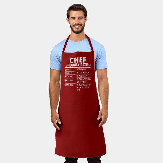 Funny Chef Hourly Rate Dark Red Apron Schort (Gedragen)