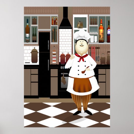 Funny Chef met Big Pet in Kitchen Poster (Voorkant)