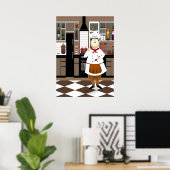 Funny Chef met Big Pet in Kitchen Poster (Thuiskantoor)