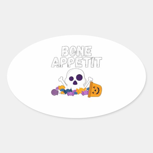 Funny Chef Pun Bone Appetit Halloween Snoep Ovale Sticker (Voorkant)
