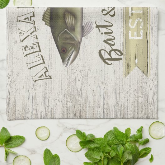 Funny Chef Simple Fisherman Bait and Tackle Sign Theedoek (Gevouwen)