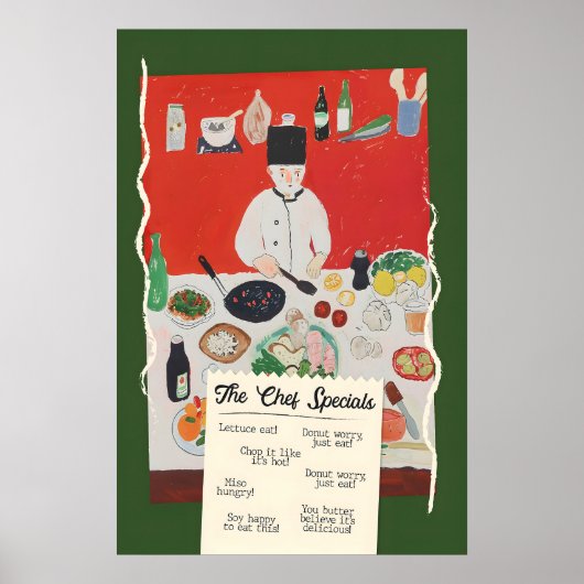 Funny Chef Specials Poster Retro Food Pun Kitchen (Voorkant)
