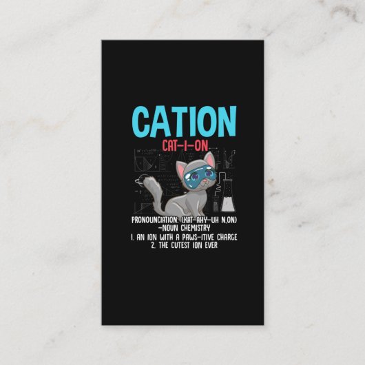 Funny Chemistry Scientist Cation Element Cat Lover Visitekaartje (Voorkant)