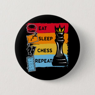 Funny Chess King Eat Sleep Chess Herhaal Ronde Button 5,7 Cm