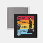 Funny Chess King Eat Sleep Chess Repeat Magneet (Voorkant / Achterkant)