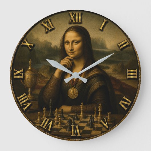 Funny Chess Mona Lisa Chess Master Art Decor Grote Klok (Voorkant)