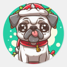 Funny Chibi Kawaii Dog Pug Kerst sticker