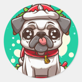 Funny Chibi Kawaii Dog Pug Kerst sticker