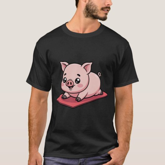 Funny Chibi Pig Falling During Yoga Pose Cute Kawa T-shirt (Voorkant)