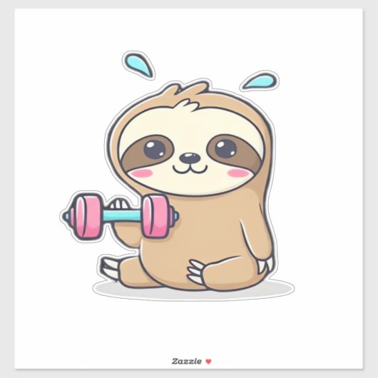Funny Chibi Sloth Workout  Cute Kawaii Gym Cartoon Sticker (Vel)