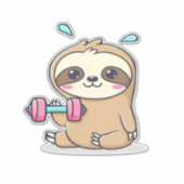 Funny Chibi Sloth Workout  Cute Kawaii Gym Cartoon Sticker (Voorkant)