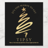 Funny Chic Black en Gold Kerstwijn Label Wijn Etiket (Enkel label)