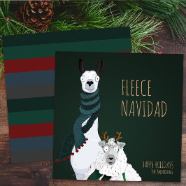 Funny Chic Festive “Fleece Navidad” Pun Feestdagenkaart