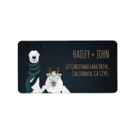 Funny Chic Winter Llama & Sheep Return Address Etiket