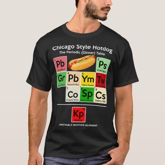 Funny Chicago Style Hot Dog Periodic Dinner Table T-shirt (Voorkant)