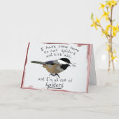 Funny Chickadee Kick Birthday Bird Eats Spider Kaart (Gele Bloem)