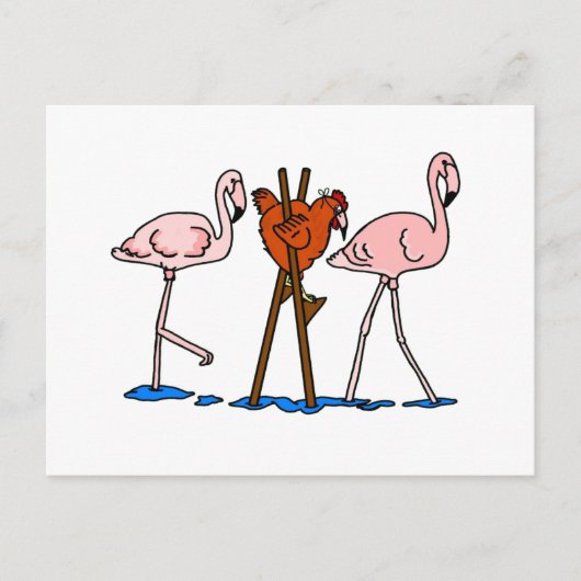 Funny Chicken and Flamingos Briefkaart (Voorkant)