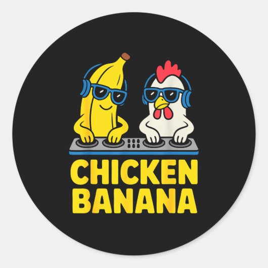 Funny Chicken Banana  Ronde Sticker (Voorkant)