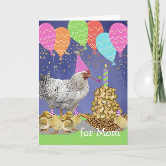 Funny Chicken Birthday for Mam with Party Chicken Kaart (Voorkant)