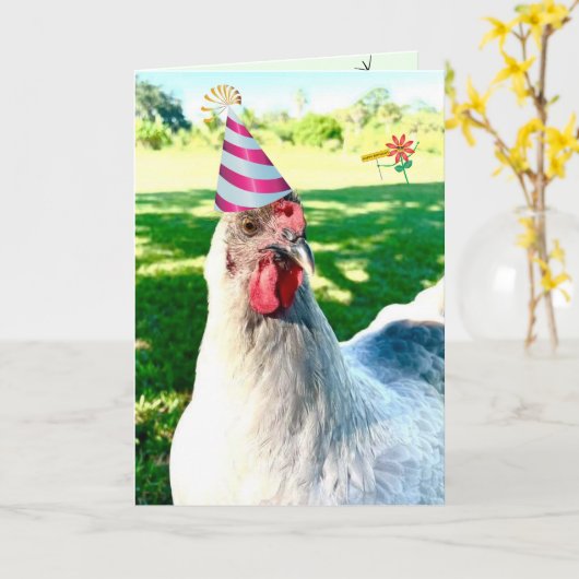 Funny Chicken Birthday Kaart (Gele Bloem)