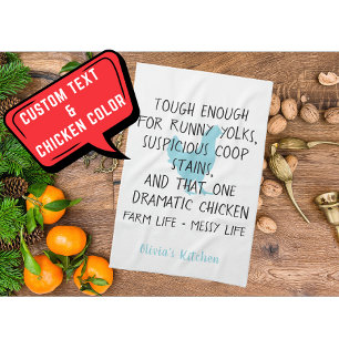 Funny Chicken Boerderij Owner Custom Name Blauw Zw Theedoek