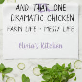 Funny Chicken Boerderij Owner Custom Name Violet B Theedoek (Gevouwen)