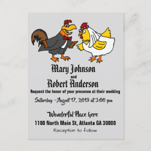 Funny Chicken Bride and Groom Wedding Invitation Uitnodiging Briefkaart