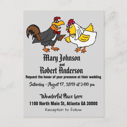 Funny Chicken Bride and Groom Wedding Invitation Uitnodiging Briefkaart (Voorkant)