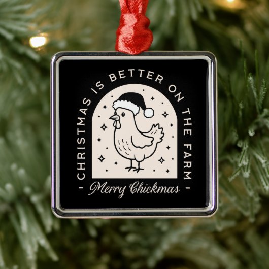 Funny chicken Christmas farm puns whimsical black Metalen Ornament (Boom)