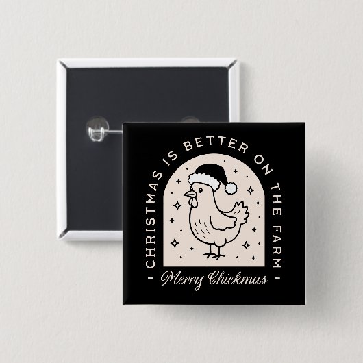 Funny chicken Christmas farm puns whimsical black Vierkante Button 5,1 Cm (Voorkant /achterkant)