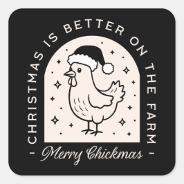 Funny chicken Christmas farm puns whimsical black Vierkante Sticker