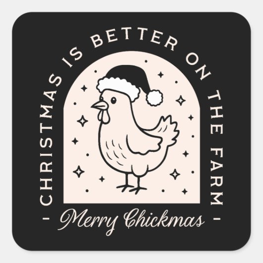 Funny chicken Christmas farm puns whimsical black Vierkante Sticker (Voorkant)