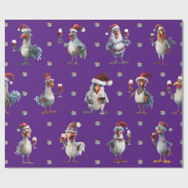 Funny Chicken Christmas Holiday Wine Party Paarse Cadeaupapier