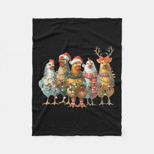 Funny Chicken Christmas Lights Boerderij Animal Sc Fleece Deken (Voorkant)