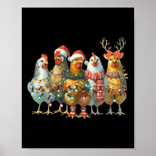 Funny Chicken Christmas Lights Boerderij Animal Sc Poster