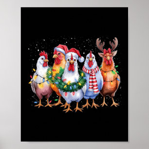 Funny Chicken Christmas Lights Boerderij Animal Sc Poster