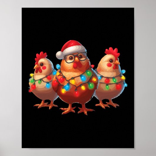Funny Chicken Christmas Lights Boerderij Animal Sc Poster (Voorkant)