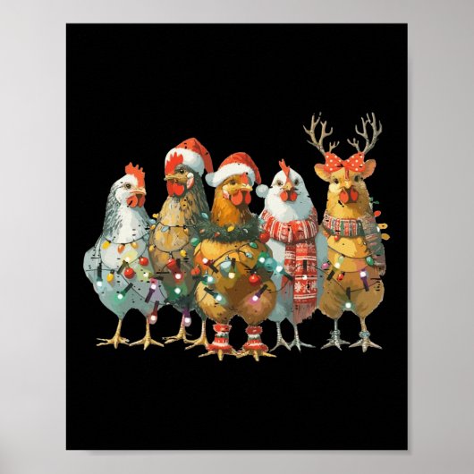 Funny Chicken Christmas Lights Boerderij Animal Sc Poster (Voorkant)
