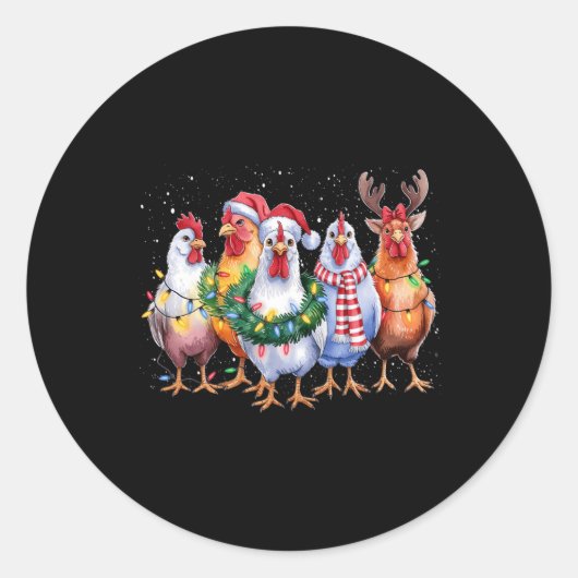 Funny Chicken Christmas Lights Boerderij Animal Sc Ronde Sticker (Voorkant)