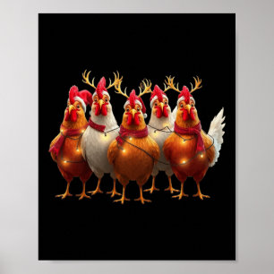 Funny Chicken Christmas Lights Boerderij Leuk Dier Poster