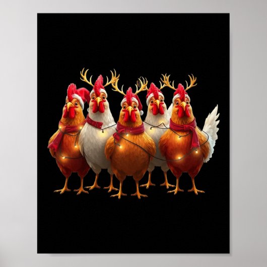 Funny Chicken Christmas Lights Boerderij Leuk Dier Poster (Voorkant)
