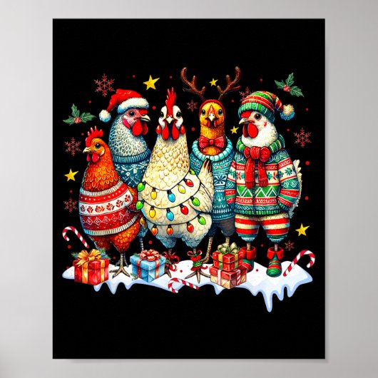 Funny Chicken Christmas Lights Farm Animal Cute Xm Poster (Voorkant)