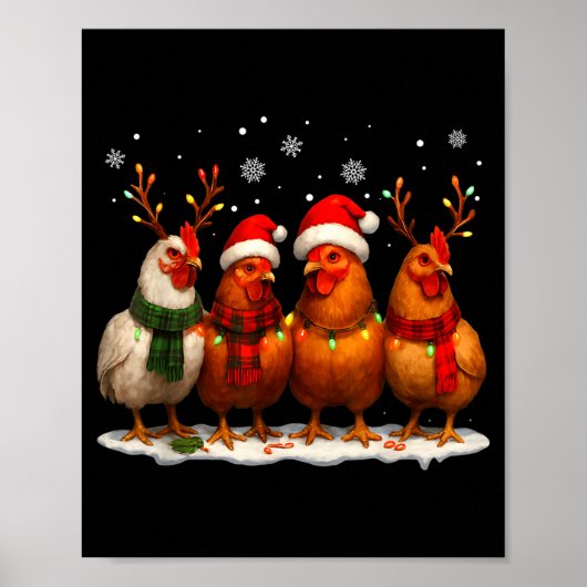 Funny Chicken Christmas Lights Farm Animal Cute Xm Poster (Voorkant)