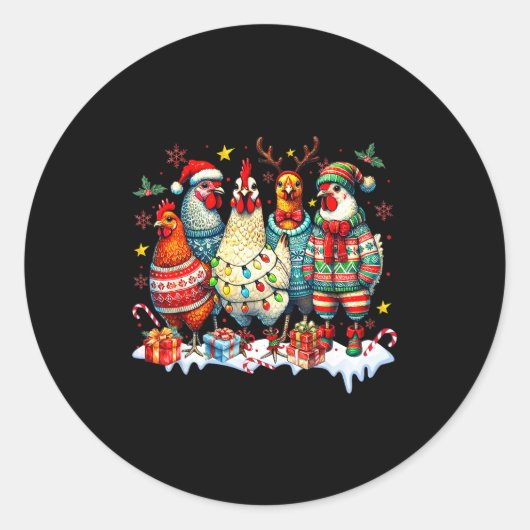 Funny Chicken Christmas Lights Farm Animal Cute Xm Ronde Sticker (Voorkant)