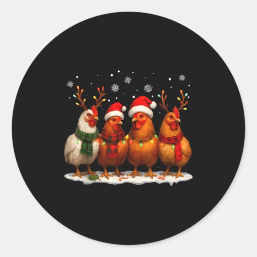 Funny Chicken Christmas Lights Farm Animal Cute Xm Ronde Sticker (Voorkant)